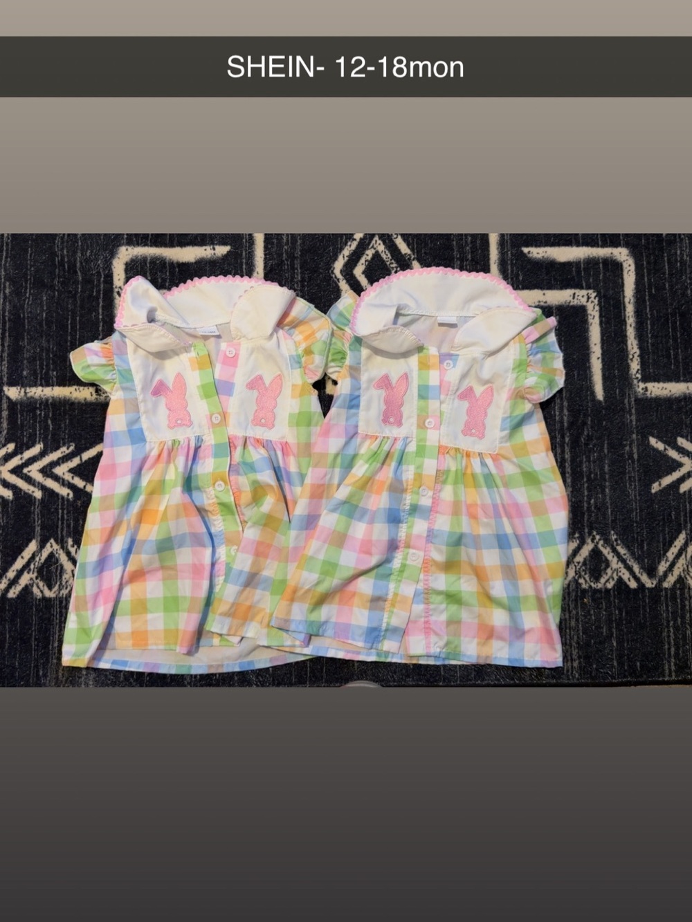 SHEIN Pastel Gingham Baby Dress with Pink Bunny